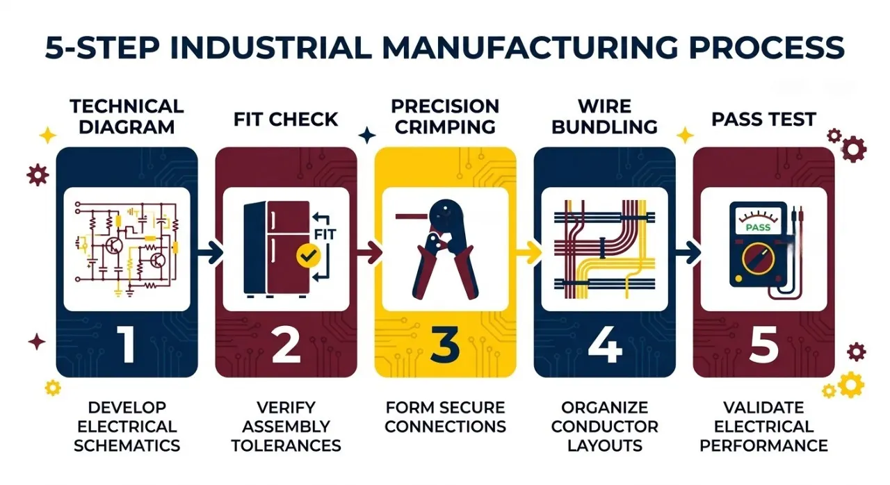Comparison infographic showing the benefits of custom refrigeration wiring harnesses for OEM manufacturers in India.
